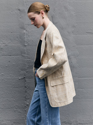100% Silk Textured Blazer in Natural