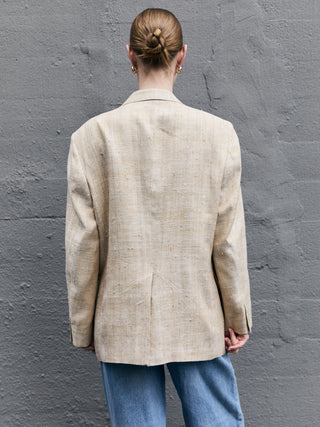 100% Silk Textured Blazer in Natural