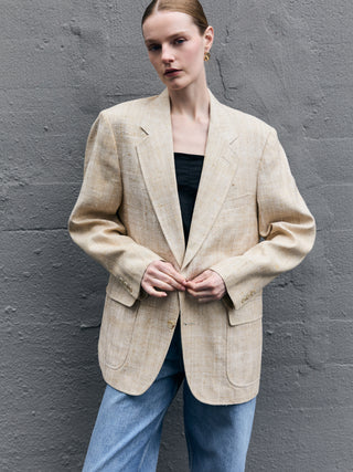 100% Silk Textured Blazer in Natural