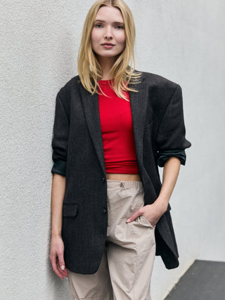 Vintage Soft Feel Wool Blazer in Dark Gray Multi