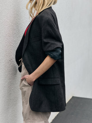 Vintage Soft Feel Wool Blazer in Dark Gray Multi