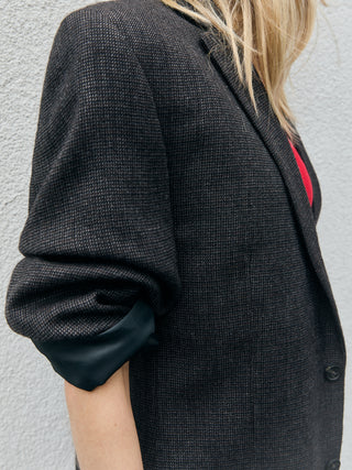 Vintage Soft Feel Wool Blazer in Dark Gray Multi