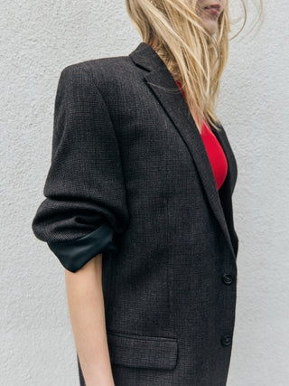 Vintage Soft Feel Wool Blazer in Dark Gray Multi