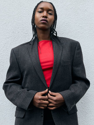 Vintage Soft Feel Wool Blazer in Dark Gray Multi