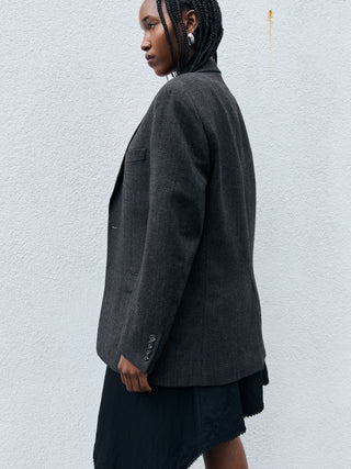 Vintage Soft Feel Wool Blazer in Dark Gray Multi