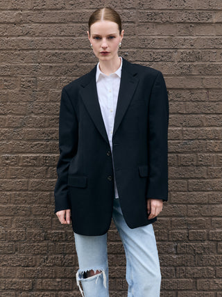 Oversized Classic Wool Blazer in Black