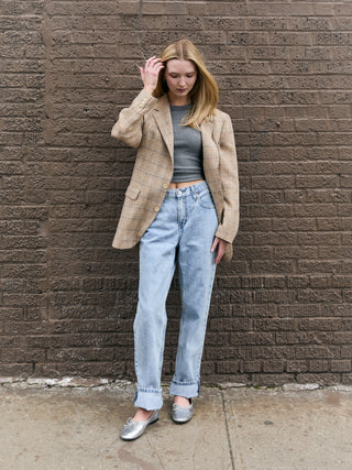 Lightweight Plaid Blazer in Beige Multi