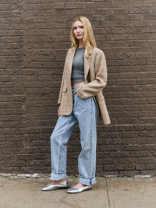 Lightweight Plaid Blazer in Beige Multi