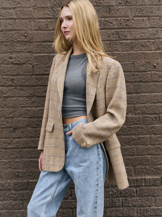 Lightweight Plaid Blazer in Beige Multi