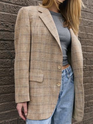Lightweight Plaid Blazer in Beige Multi