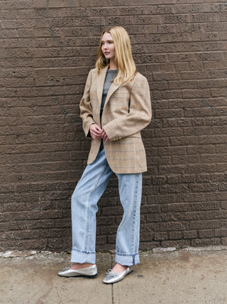 Lightweight Plaid Blazer in Beige Multi