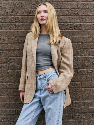 Lightweight Plaid Blazer in Beige Multi