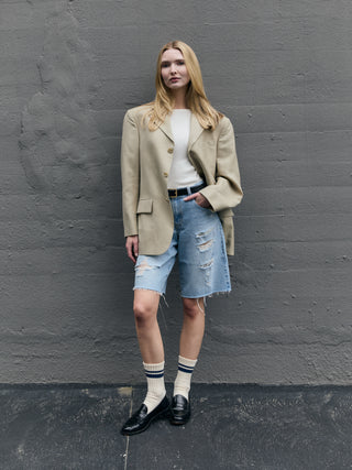Silk and Wool Classic Blazer in Tan