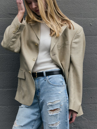 Silk and Wool Classic Blazer in Tan
