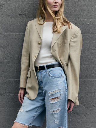 Silk and Wool Classic Blazer in Tan
