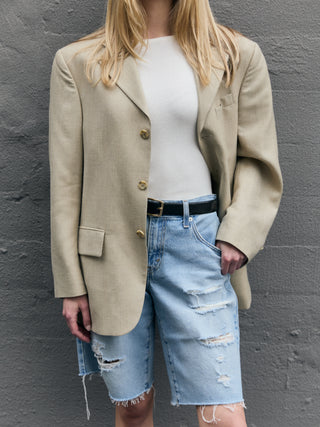 Silk and Wool Classic Blazer in Tan