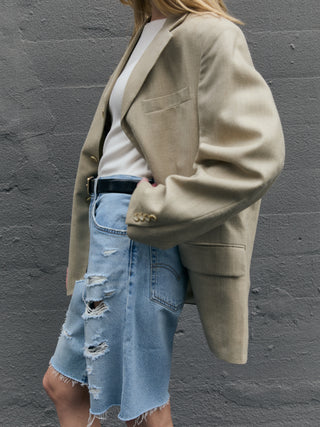 Silk and Wool Classic Blazer in Tan
