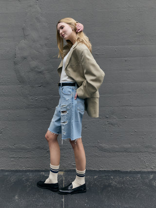 Silk and Wool Classic Blazer in Tan
