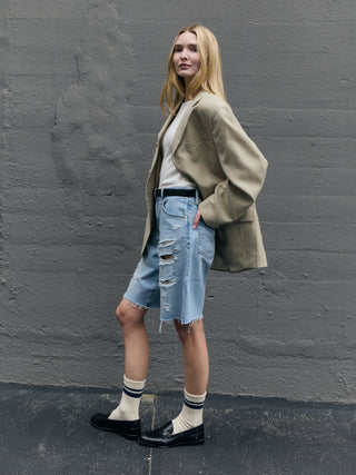 Silk and Wool Classic Blazer in Tan