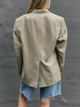 Silk and Wool Classic Blazer in Tan
