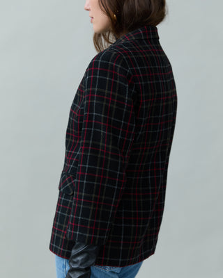 Classic Plaid Wool Blazer in Red Black Multi