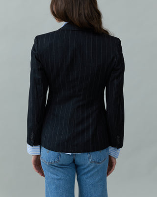 Fitted Wool Blazer in Dark Gray Pinstripe