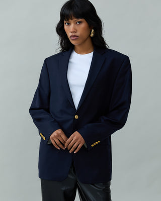 Vintage Blazer with Gold Buttons in Navy