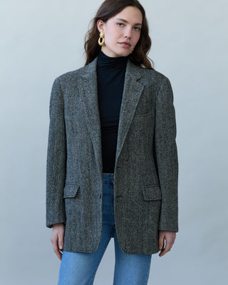 Vintage Herringbone Blazer in Black and White
