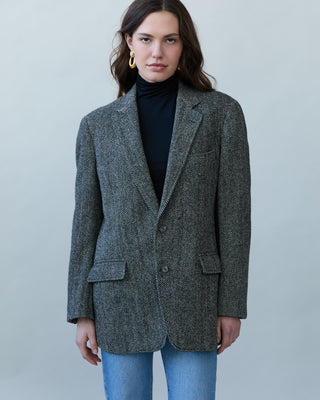 Vintage Herringbone Blazer in Black and White
