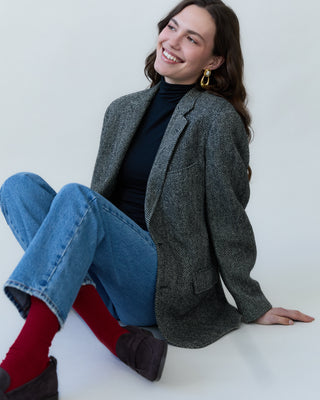Vintage Herringbone Blazer in Black and White