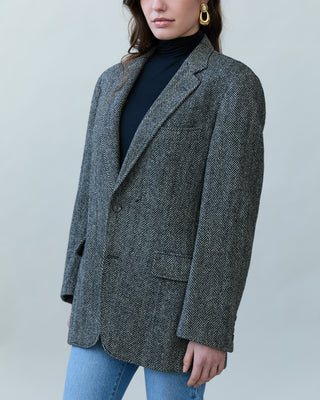 Vintage Herringbone Blazer in Black and White