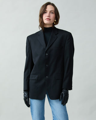 Vintage Sleek Wool Blazer in Black
