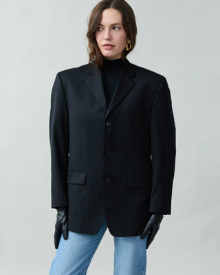 Vintage Sleek Wool Blazer in Black