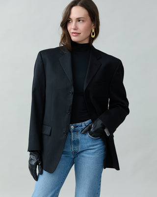 Vintage Sleek Wool Blazer in Black
