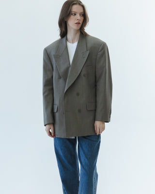 Custom Wool Double-Breasted Blazer in Taupe