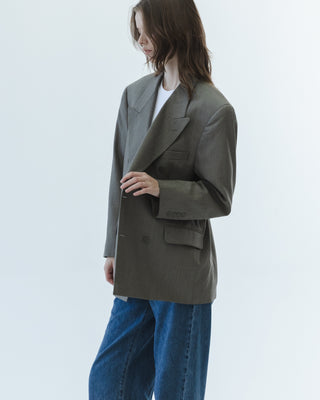 Custom Wool Double-Breasted Blazer in Taupe