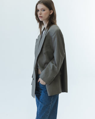 Custom Wool Double-Breasted Blazer in Taupe