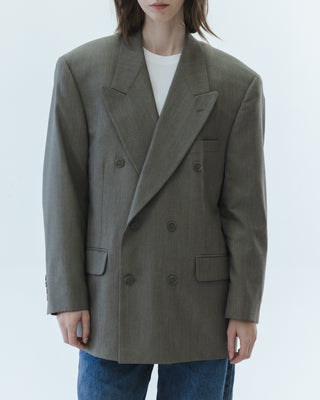 Custom Wool Double-Breasted Blazer in Taupe