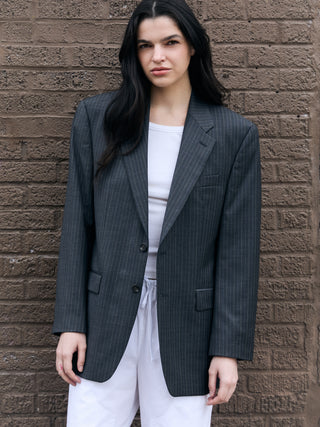 Classic Wool Blazer in Dark Gray Pinstripe