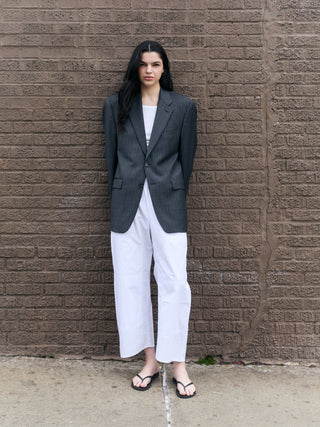 Classic Wool Blazer in Dark Gray Pinstripe