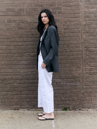 Classic Wool Blazer in Dark Gray Pinstripe