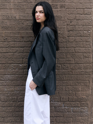 Classic Wool Blazer in Dark Gray Pinstripe