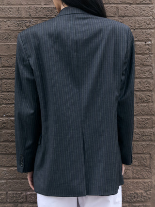 Classic Wool Blazer in Dark Gray Pinstripe