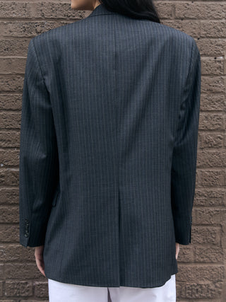 Classic Wool Blazer in Dark Gray Pinstripe