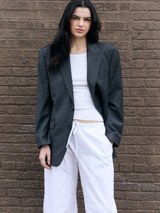 Classic Wool Blazer in Dark Gray Pinstripe