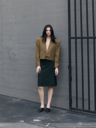 Cropped Raw Hem Blazer in Golden Brown