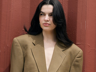 Cropped Raw Hem Blazer in Golden Brown
