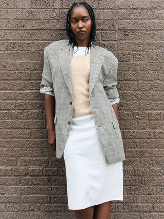 Vintage Silk and Wool Plaid Blazer in Cream Multi