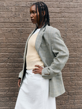Vintage Silk and Wool Plaid Blazer in Cream Multi