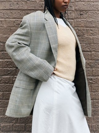 Vintage Silk and Wool Plaid Blazer in Cream Multi